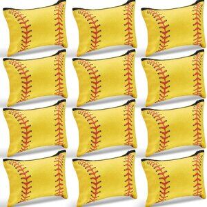 12 Pcs Softball Makeup Bag Sport Cosmetic Bags Canvas Softball Pouch Bags Portab